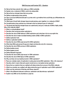 DNA Structure and Function TGT - Questions