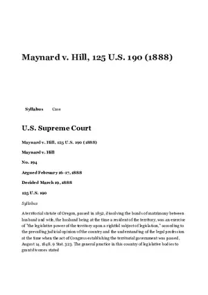 Maynard v. Hill Case
