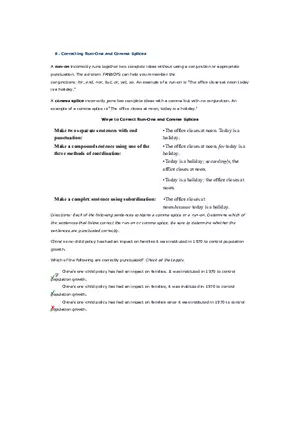 Assignment - Correcting Run-Ons and Comma Splices
