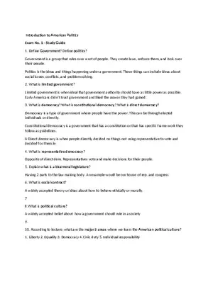 Introduction to American Politics Exam 1 - Study Guide