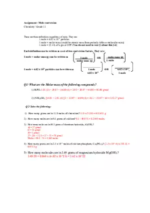 Assignment Mole Conversion