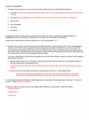 Evolution of Populations Study Guide - Answer Key
