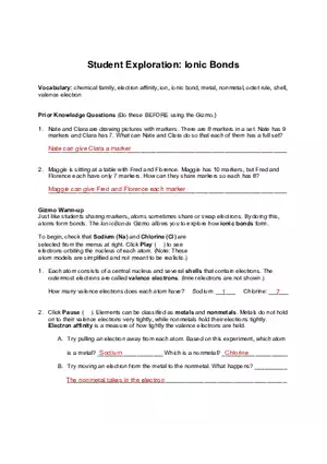Ionic Bonds Answer Key