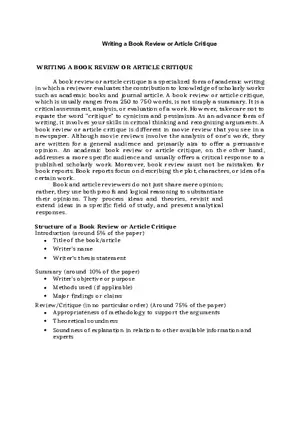 Writing a Book Review or Article Critique