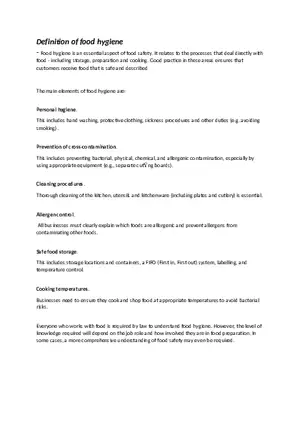 Definition of Food Hygiene and Food Flow