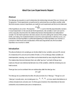Experiment 9 - Exploring Properties of Gases Report