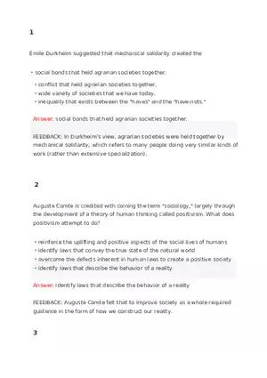 Émile Durkheim and Mechanical Solidarity Quiz