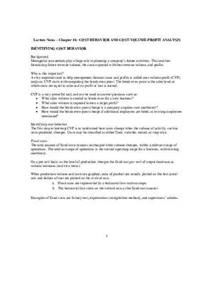 Cost Behavior and Cost-Volume-Profit Analysis - Lecture Notes
