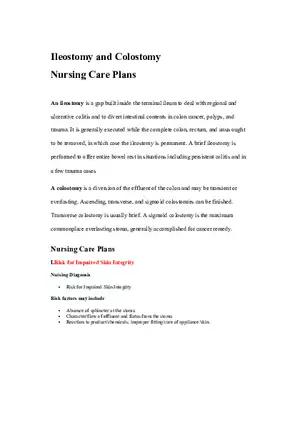 Care Plan On Ileostomy and Colostomy