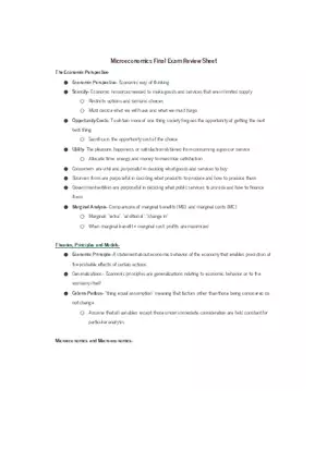 Microeconomics Final Exam Review Sheet Part 1