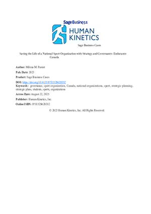 Saving the Life of a National Sport Organization with Strategy and Governance