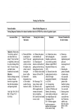 Readiness for Enhanced Nutrition Related to COVID-19