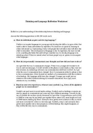 Thinking and Language Reflection Worksheet