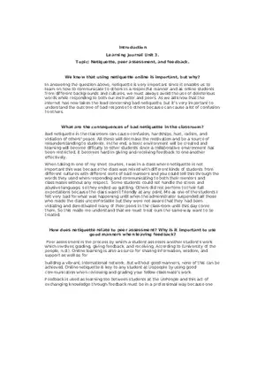 Netiquette, Peer Assessment, and Feedback