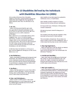 Disabilities Defined IDEA