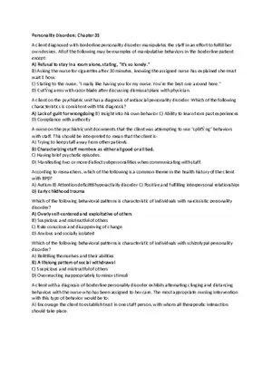 Personality Disorders Chapter 31