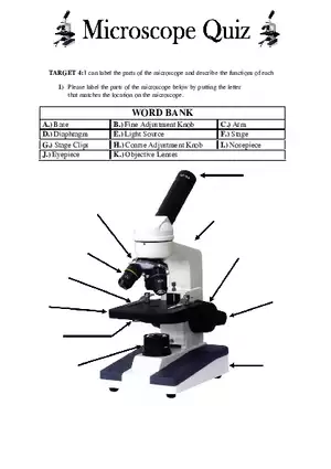Parts of the Microscope Quiz Lesson 2