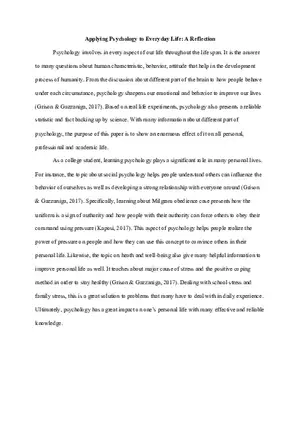 Applying Psychology to Everyday Life A Reflection