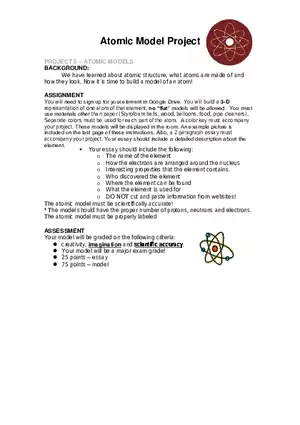 Atomic Model Project for Extra Credit