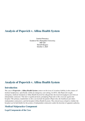 Analysis of Popovich v. Allina Health System