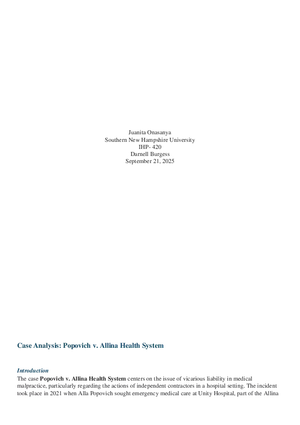 Case Analysis Popovich v. Allina Health System