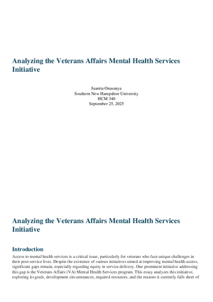 Analyzing the Veterans Affairs Mental Health Services Initiative
