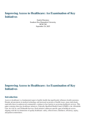 Improving Access to Healthcare An Examination of Key Initiatives