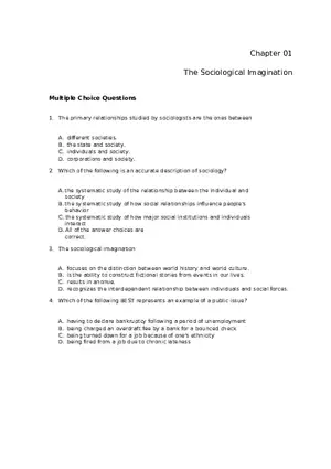 Chapter 01 The Sociological Imagination Answer Key Part 1