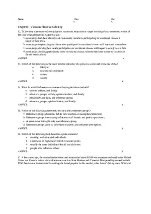 Consumer Decision Making Answers 2