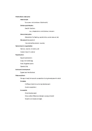 Multicellular Eukaryotes Notes From Slides