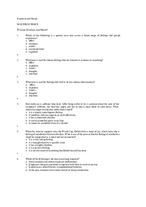 Emotions and Moods Answer Key