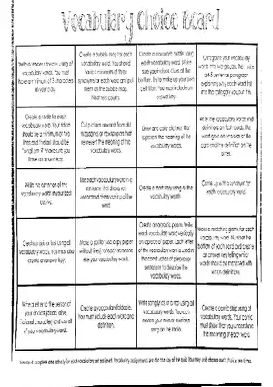 Vocabulary Choice Board