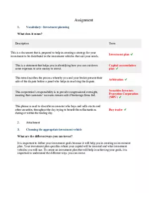 Vocabulary - Investment Planning Assignment