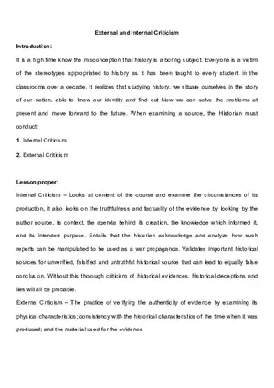 External and Internal Criticism