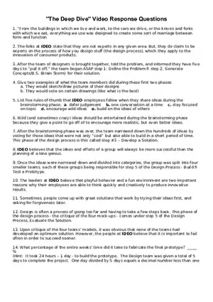 The Deep Dive Video Response Questions