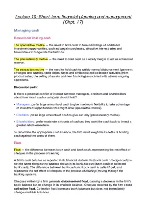 Business Finance Lecture 10