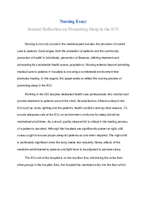 Journal Reflection on Promoting Sleep in the ICU