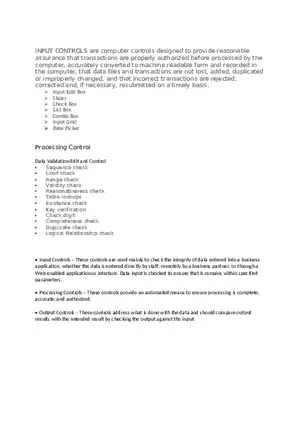 Input, Processing, and Output Controls