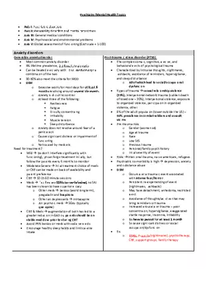 Psychiatric Disorders - Chart Study Guide