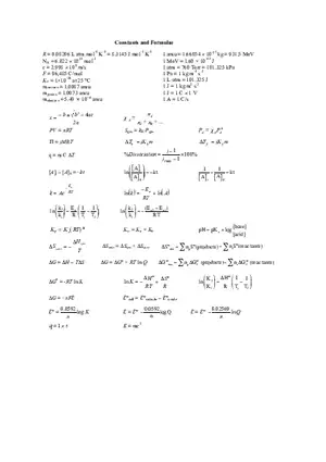 Constants and Formulae Sheet