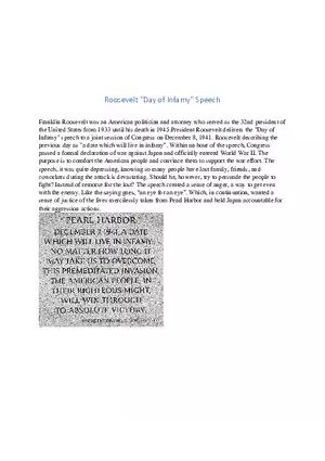 Roosevelt Day of Infamy Speech