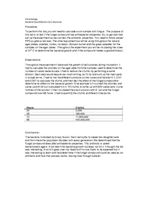 Bacterial Quantification by Culture Lab