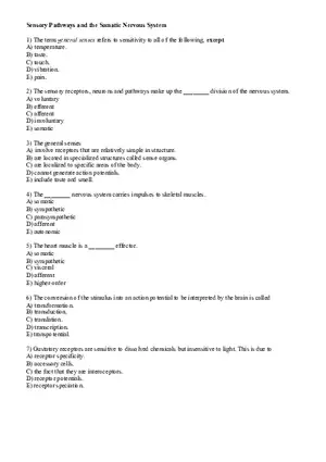 Sensory Pathway Exam Questions