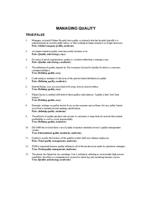 Managing Quality Short Answers