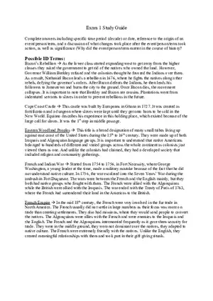 Exam of United States History to 1877