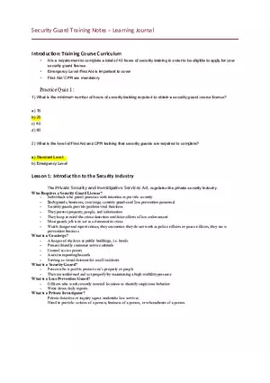 Security Guard Training Notes Questions and Answers
