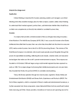 Strategic Business Diversification and Critical Thinking - The Case of Disney