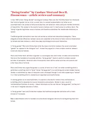 Doing Gender by West and Zimmerman Summary