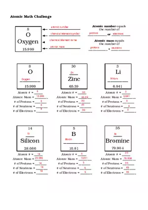 Atomic Math Challenge Answer Key