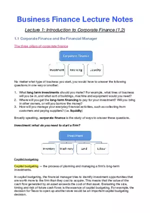 Business Finance Lecture 1